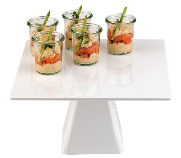 APS - Servier- Tortenplatte quadratisch auf Fuß, Höhe 16 cm, Melamin weiß |  Gastro- & Hotelbedarf - EKB online